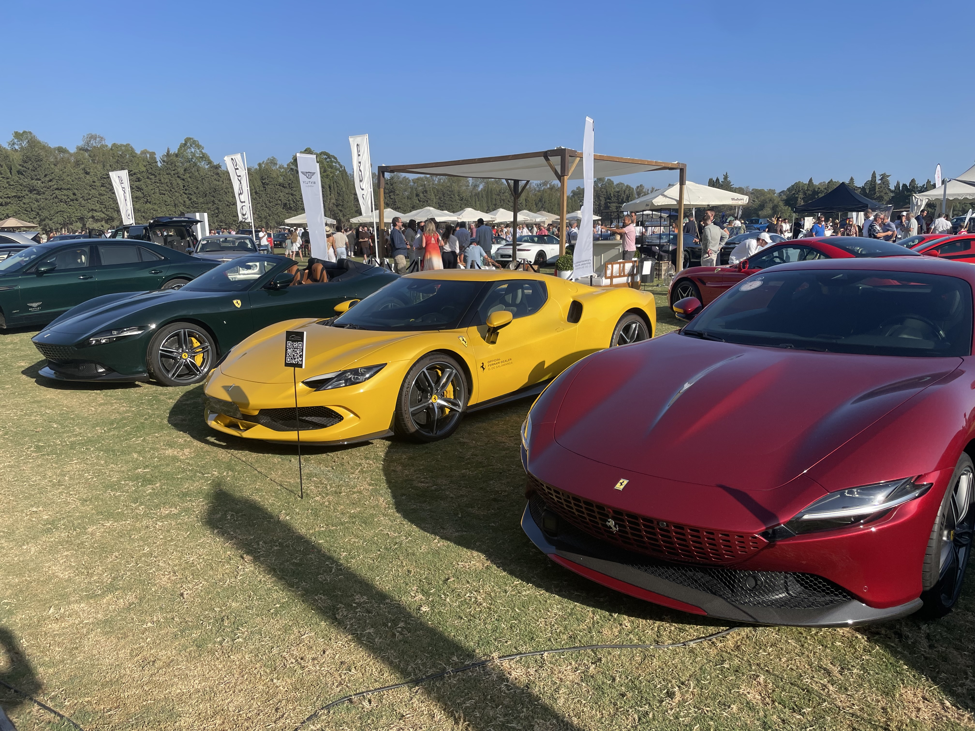 Modern supercars at an outdoor concours